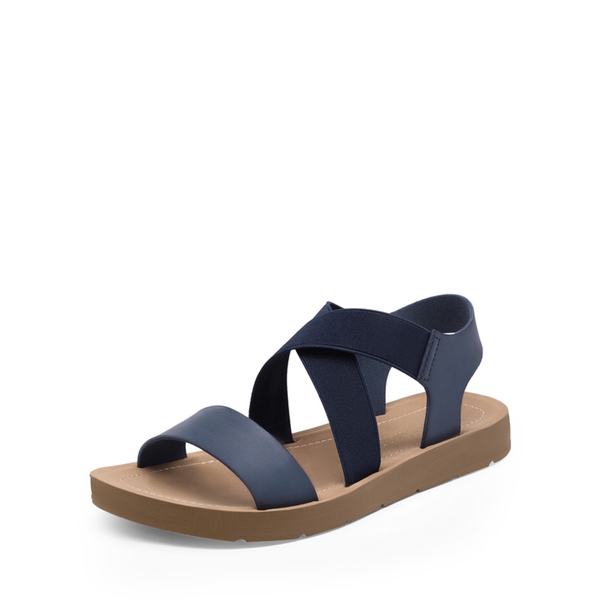 Criss Cross Ankle Strap Flat Sandals - NAVY -  0